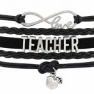 Divine Kids Teacher Leather and Suede Charm Bracelet (Black)