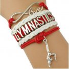 Gymnastics Leather and Suede Charm Bracelet (Red, White)