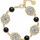 Charter Club Two-Tone Crystal Flower & Jet Imitation Pearl Link Bracelet Charter Club Two-Tone Crystal Flower & Jet Imitation Pearl Link Bracelet
