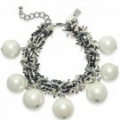 NWT $29.50 I.N.C. 57 Silver-Tone Imitation Pearl Fabric-Weaved Flex Bracelet