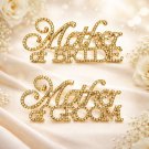 Mother of the Bride & Groom Brooch Set Gold Rhinestone Crystal Pins Wedding Jewelry Gift