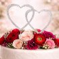 Wedding Cake Topper Silver Double Heart Rhinestone Crystal Engagement Bridal Shower Anniversary