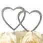 Wedding Cake Topper Silver Double Heart Rhinestone Crystal Engagement Bridal Shower Anniversary