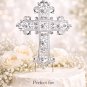 Silver Cross Cake Topper Rhinestone Crystal Wedding Baptism Religious Cake Decoration