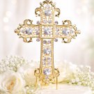 Gold Cross Cake Topper Rhinestone Crystal Wedding Baptism Religious Cake Decoration