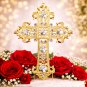 Gold Cross Cake Topper Rhinestone Crystal Wedding Baptism Religious Cake Decoration