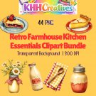 Retro Farmhouse Kitchen Essentials 300dpi Transparent Background - 44 PNG Clipart Bundle
