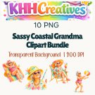 Sassy Coastal Grandma Clipart Bundle 300dpi Transparent Background - 10 PNG Clipart Bundle