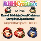 Kawaii Christmas Greeting Dumplings 300dpi Transparent Background - 12 PNG Clipart Bundle