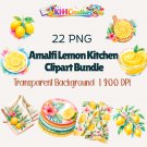 Amalfi Lemon Kitchen Hand-Drawn Watercolor 300dpi Transparent Background - 22 PNG Clipart Bundle
