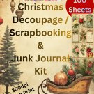 100 Sheets Christmas Decoupage Scrapbooking Junk Journal Kit - 300dpi High Print Quality