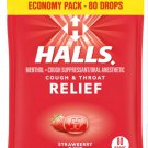 Halls Cough & Throat Relief Strawberry Flavor Menthol Drops Candy - 80 Drops/ Pack (Pack of 10)
