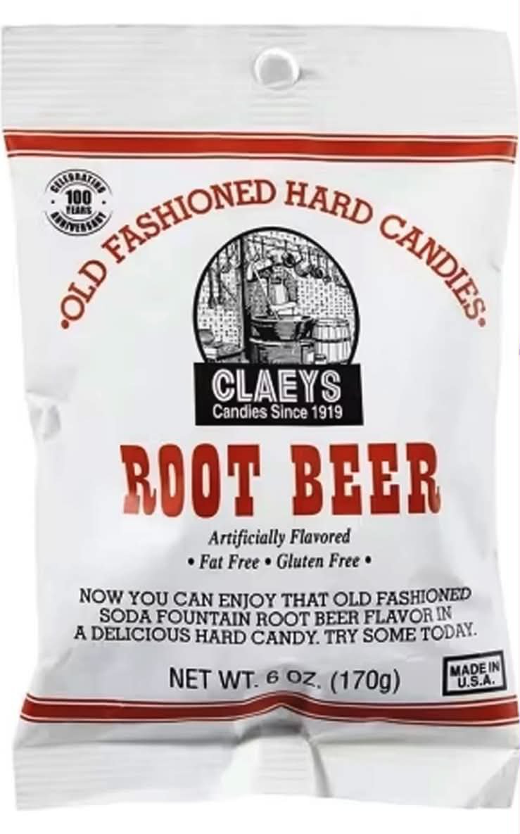 Claeys Old Fashioned Root Beer Fat & Gluten Free Hard Candies - 170 gram/ Pack (Pack of 10)