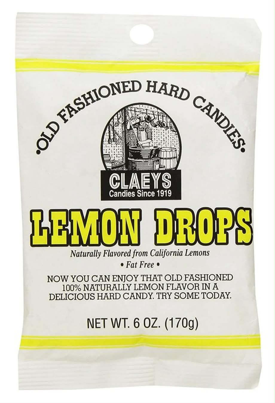 Claeys Old Fashioned Lemon Drops Fat Free Hard Candies - 170 gram/ Pack (Pack of 10)