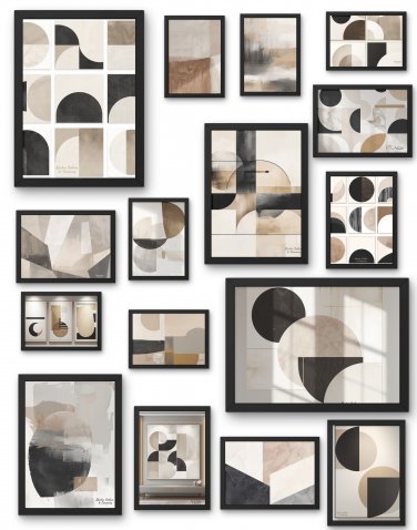 Neutral Abstract Geometric Wall Art Set of 16 | Abstract Shapes Art Prints | Modern Minimal Decor