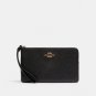 Coach Large Corner Zip in Crossgrain Leather Women's Wallet (Black)