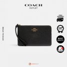 Coach Large Corner Zip in Crossgrain Leather Women's Wallet (Black)