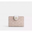 COACH Women's Folding Wallet Card Wallet Canvas Pocket (Sand/Chalk With Logo)