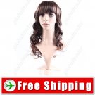 Stylish Wigs Long Curls Synthetic Wavy Brown Hair - Tilt Fringe Bang