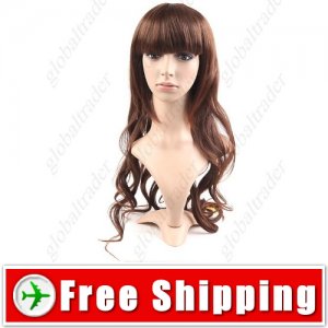 Synthetic Natural Long Wavy Curly Wig - Full Bangs Hairpiece