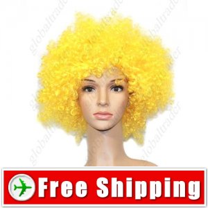 Synthetic Yellow Funky Unisex Short Costume Cosplay Wig Hairpiece