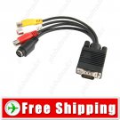 15-pin VGA Male to Video TV S-Video - RCA Composite AV Adapter Cable