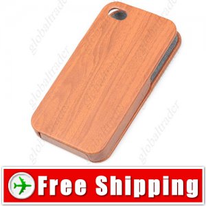 Flip-open Brown Wood Grain Texture Protective Case for iPhone 4 4S