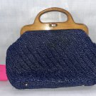 Vintage Italian Straw Woven Purse with Wooden Handle