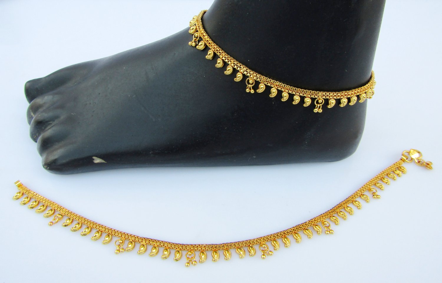 ANKLET 22k GOLD PLATED BOLLYWOOD PAYAL SET Bollywood Fashion INDIAN JEWELRY sw7