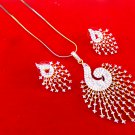 AD CZ Peacock Fashion Jewelry Necklace Ethnic Indian Chain Pendant Earrings Set AD CZ Peacock Fashion Jewelry Necklace Ethnic Indian Chain Pendant Earrings Set