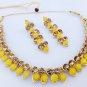 Ethnic Indian Dulhan CZ Choker Jewelry Gold Plated Women Necklace Earrings Set