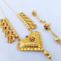 3PCS Indian Jewelry Ethnic Gold Plated Earrings Necklace Long Chain Pendant Set