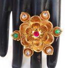 Golden Indian Bollywood Ethnic Kundan Adjustable Ring Gold Plated Jewelry Set Golden Indian Bollywood Ethnic Kundan Adjustable Ring Gold Plated Jewelry Set