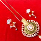 Victorian Fashion Jewelry Indian Ethnic Gold Plated AD CZ Pendant Earrings Set