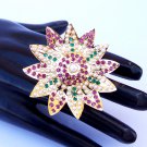 Gold Plated Adjustable Statement Ring, Multi Stone Floral Ethnic Rings Jewelry Gold Plated Adjustable Statement Ring, Multi Stone Floral Ethnic Rings Jewelry