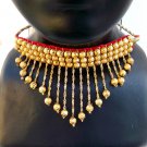 Indian Women Bridal Jewelry Ethnic Gold Tone Beaded Choker Necklace Earrings Set