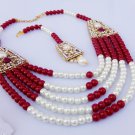 Ethnic Indian Dulhan Pearl Choker Jewelry Gold Tone Women CZ Necklace Tikka Set Ethnic Indian Dulhan Pearl Choker Jewelry Gold Tone Women CZ Necklace Tikka Set