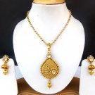Indian Bollywood Gold Plated Kundan Pendant Bridal Necklace Earrings Jewelry Set