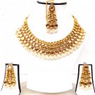 Ethnic Indian Dulhan Choker Tikka Jewelry Gold Tone Women Necklace Earrings Set Ethnic Indian Dulhan Choker Tikka Jewelry Gold Tone Women Necklace Earrings Set