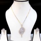Indian CZ Necklace Fashion Gold Tone AD Earrings Women Jewelry Chain Pendant Set Indian CZ Necklace Fashion Gold Tone AD Earrings Women Jewelry Chain Pendant Set