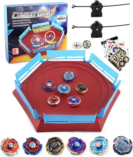 Battling Top Stadium Battle Set, 6 Metal Fusion Spinning Tops 2 Launchers 1