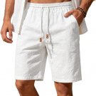 Men's Cotton Linen Shorts Casual Elastic Waist Drawstring Summer Beach