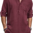 COOFANDY Men's Linen Henley Shirts Long Sleeve Collarless T-Shirts