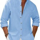 Runcati Mens Casual Linen Shirts 3/4 Sleeve Button Down Banded Collar