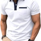 Mens Casual Polo Shirts Short Sleeve Button Golf Slim Fit Shirt with Pocket & Collar
