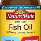 Nature Made Burp Less Fish Oil Omega 3 Supplements, 1000mg Softgels,