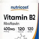 Nutricost Vitamin B2 (Riboflavin) 400mg, 120 Capsules - Gluten Free, Non-GMO Nutricost Vitamin B2 (Riboflavin) 400mg, 120 Capsules - Gluten Free, Non-GMO