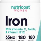 Nutricost Iron for Women 65mg, 180 Capsules, with Vitamin C, Folate, & Vitamin B12 Nutricost Iron for Women 65mg, 180 Capsules, with Vitamin C, Folate, & Vitamin B12