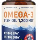 Triple Strength Omega 3 Fish Oil 1200 mg, EPA & DHA, Premium Wild Caught | Sustainably-