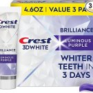 Crest 3D White Brilliance Luminous Purple Teeth Whitening Toothpaste, 4.6 oz Pack of 3, Crest 3D White Brilliance Luminous Purple Teeth Whitening Toothpaste, 4.6 oz Pack of 3,
